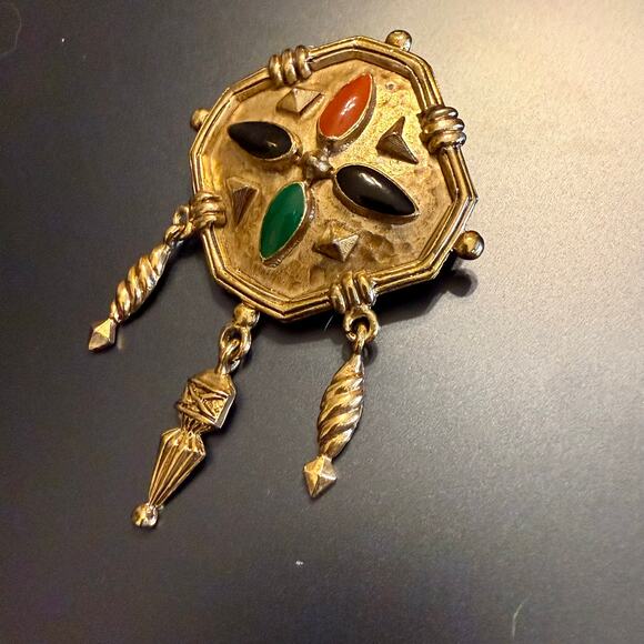 Vintage Etruscan Revival Gold Tone Enamel Chandelier Brooch - Picture 3 of 7